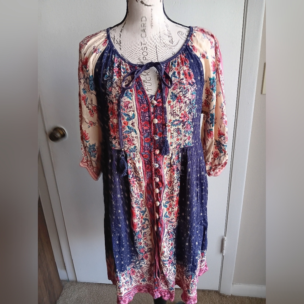 Angie Girls Navy and Pink Floral Tunic/Dress NWT